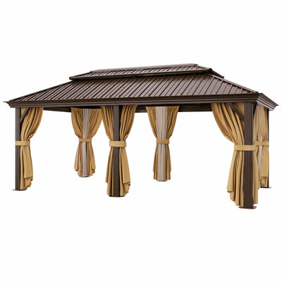 Hardtop Gazebo Built for Year-Round Use, 12x20 Galvanized Steel Roof, Aluminum Frame, Flame-Resistant Curtains