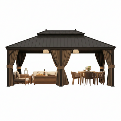 Hardtop Patio Gazebo Built for Year-Round Entertaining, 14x20 Aluminum Frame, Galvanized Steel Roof