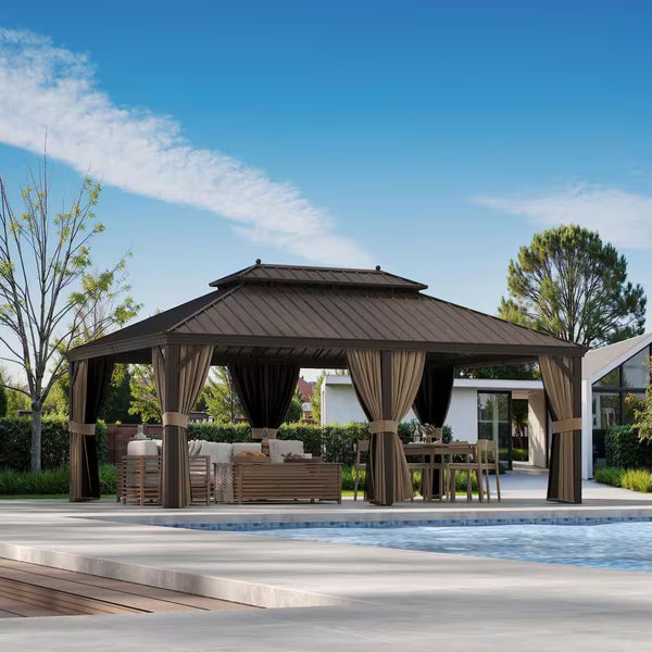 Hardtop Patio Gazebo Built for Year-Round Entertaining, 14x20 Aluminum Frame, Galvanized Steel Roof