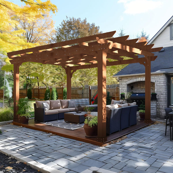 Outdoor Pergola Built for Backyard Elegance, Solid Cedar Wood, Slatted Trellis Roof, 10x12 Foot Coverage