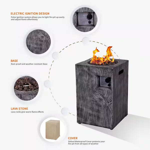 Propane Fire Pit Built for Outdoor Warmth, 30000 BTU Column, Wood-Look Pattern, Electronic Ignition