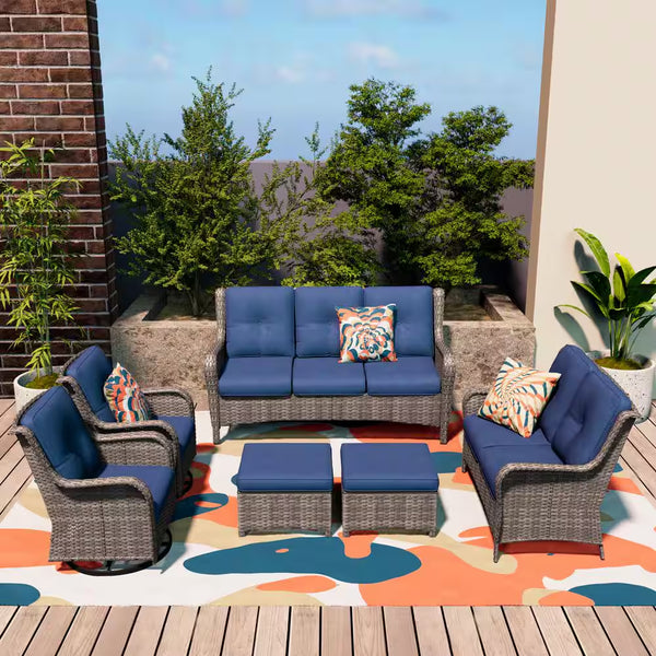 Outdoor Patio Furniture Set Built for Comfort, 6-Piece with Swivel Rockers, Steel Frame, Thick Cushions