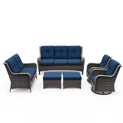 Outdoor Patio Furniture Set Built for Comfort, 6-Piece with Swivel Rockers, Steel Frame, Thick Cushions