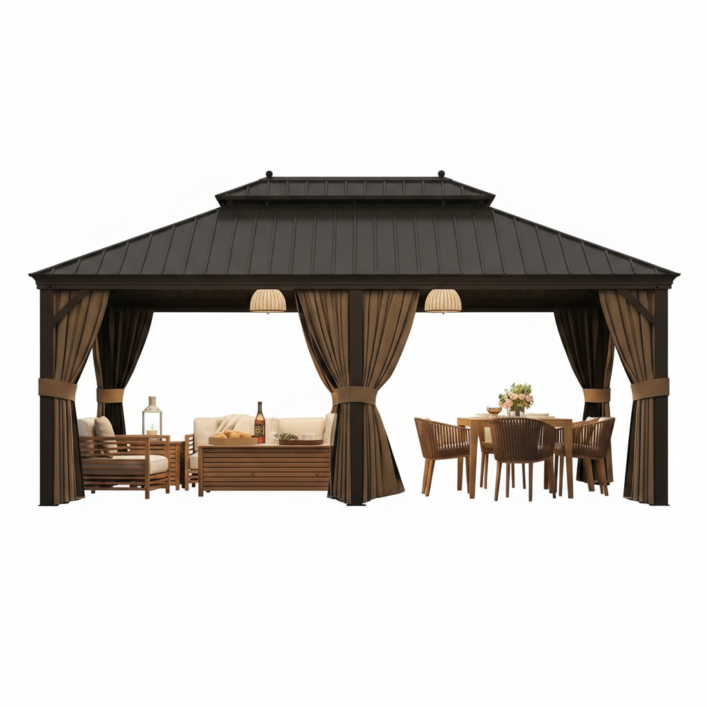 Hardtop Patio Gazebo Built for Year-Round Entertaining, 14x20 Aluminum Frame, Galvanized Steel Roof