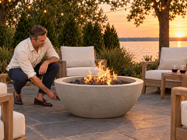 Concrete Propane Fire Pit Built for Outdoor Living, 42 Inch Round, 60,000 BTU Output, CSA Certified